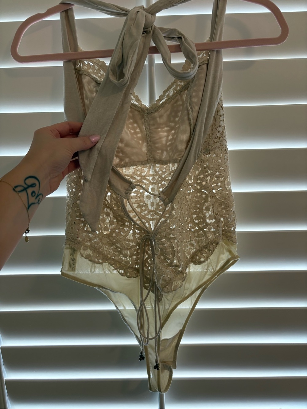 Free People Golden Hour Crochet Bodysuit in Tea- Never Worn